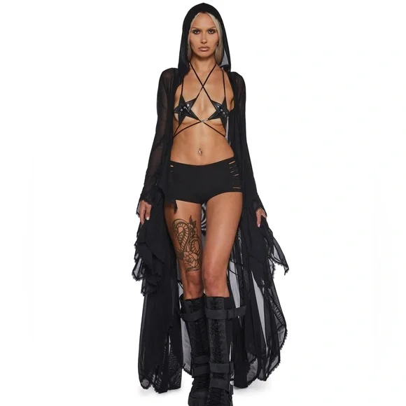 NWT DOLLS KILL CLUB EXX SPARKLED MYTHS HOODED DUSTER SIZE XXL SOLD OUT! - Picture 3 of 14